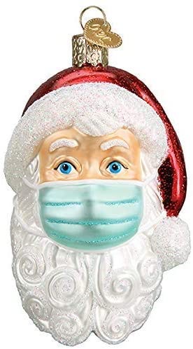 Old World Christmas Santa with Face Mask Blown Glass 2020 Unique Christmas Ornaments for Christmas Tree Decorations