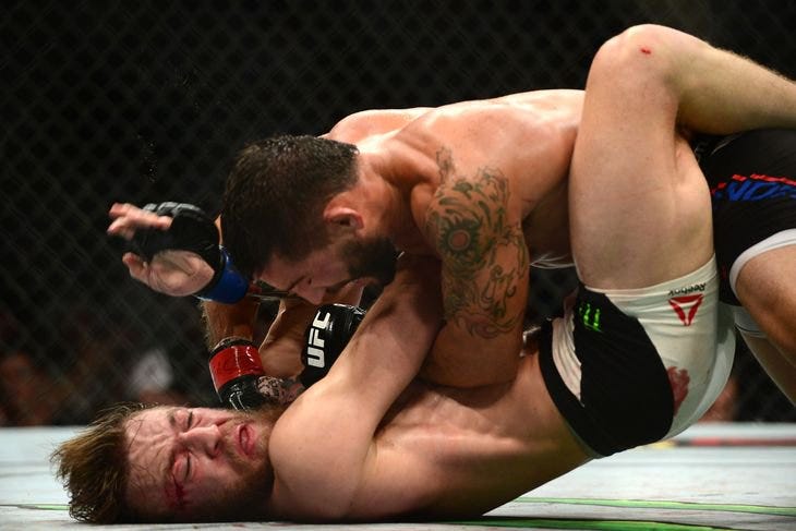 MMA History Today on Twitter: "After a competitive striking exchange, Chad  Mendes took McGregor down &amp; began to attack in his guard. This was the  first time we saw Conor McGregor on