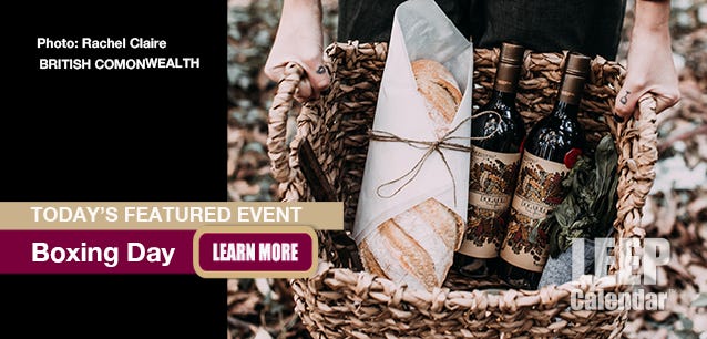 Boxing Day is about showing appreciation to the people who work for you. Bread & wine in a basket—by Rachel Claire. Boxing Day is about showing appreciation to the people who work for you. Bread & wine in a basket—by Rachel Claire.