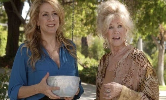 Joely Fisher (left) and Connie Stevens combat the sudden loss of cellular service on Thanksgiving in "Search Engines," a 2016 comedy from writer-director Russell Brown.