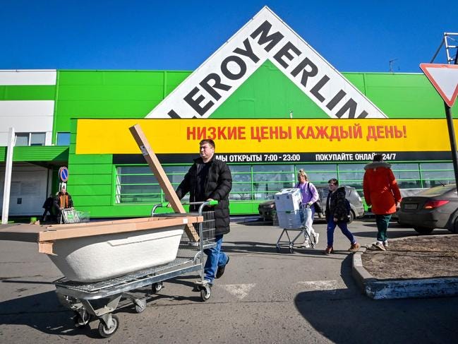McDonald’s joined the exodus of international firms from Russia in response to the invasion but French hardware and gardening store Leroy Merlin is still trading. Picture: AFP