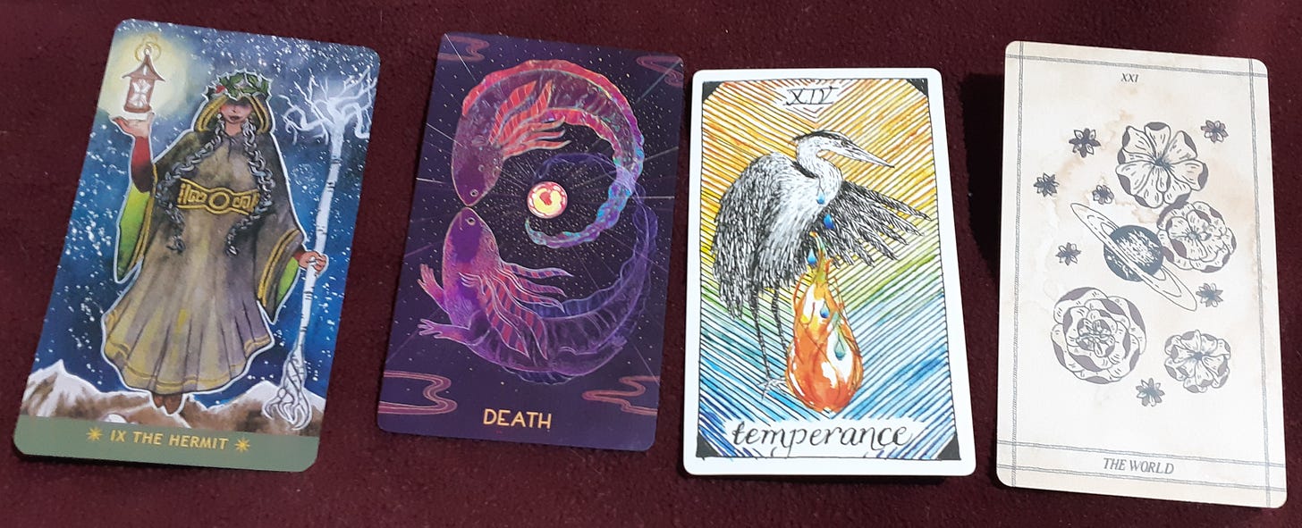 four tarot cards discussed below
