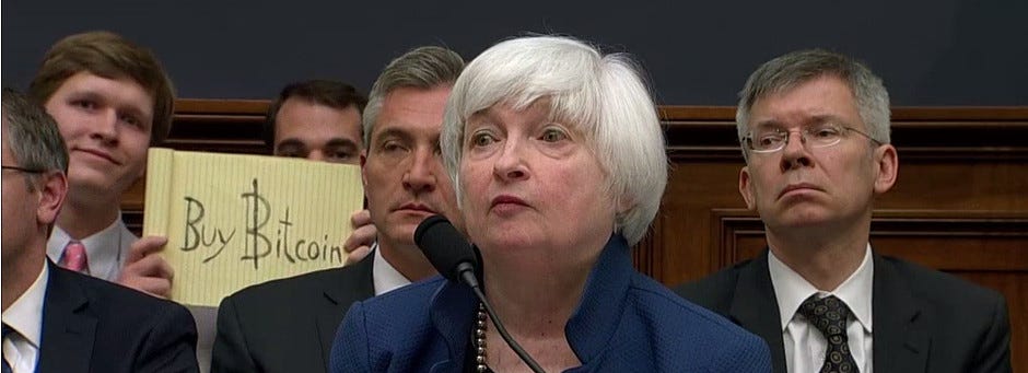Bitcoin fan who held up sign during Yellen's testimony receives $10,000 for  his effort - MarketWatch