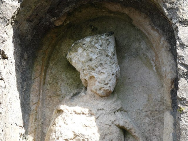 St. Colmcille's Well, Calliaghstown, Co. Meath, View of the carved figure's head