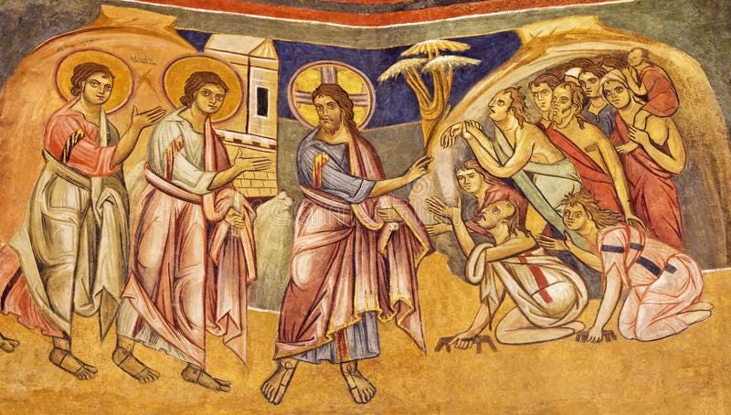 PARMA, ITALY - APRIL 16, 2018: the Fresco Jesus Healing the Ten Lepers in Byzantine Iconic Style in Baptistery Editorial Photography - Image of miracle, cupola: 116115387
