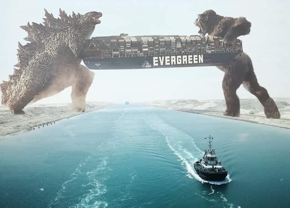 Godzilla and Kong save the Suez Canal!