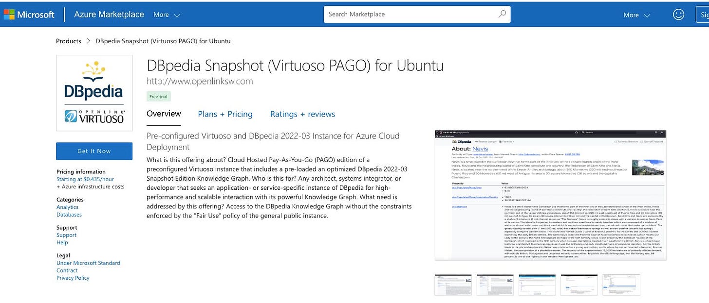 DBpedia Snapshot Virtual Machine for Microsoft Azure, deployed via OpenLink Virtuoso 