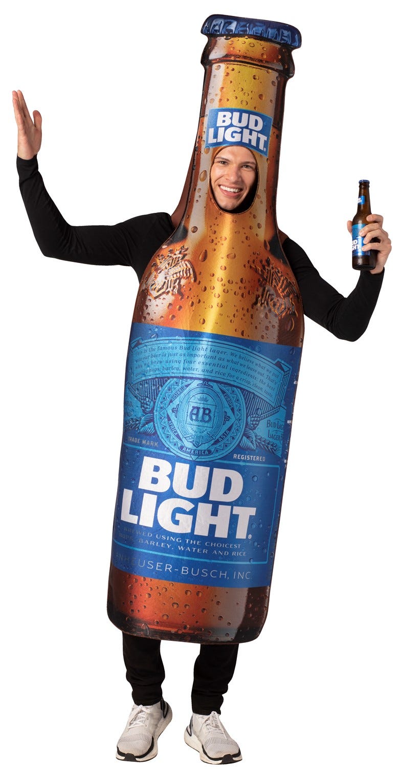Bud Light Beer Bottle Costume Unisex Design fits Men Women 21+ of Age