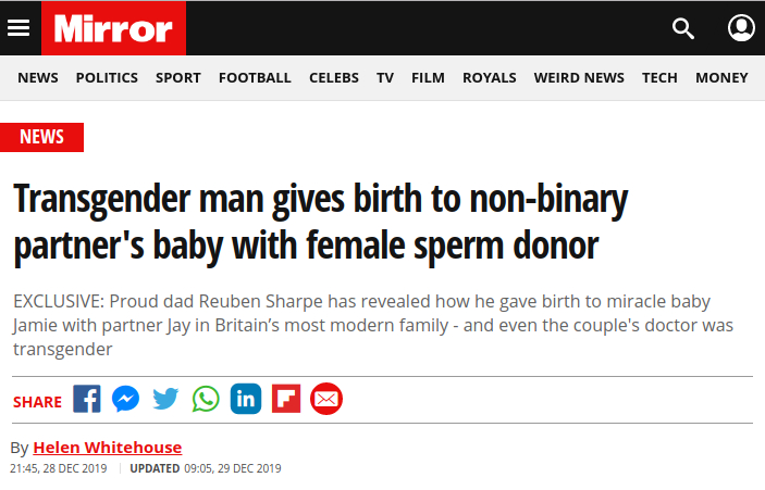Transgender man gives birth to non-binary partner's baby with female sperm donor