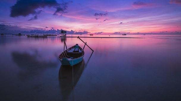 Sunrise, Boat, Water, Rowing Boat, Calm