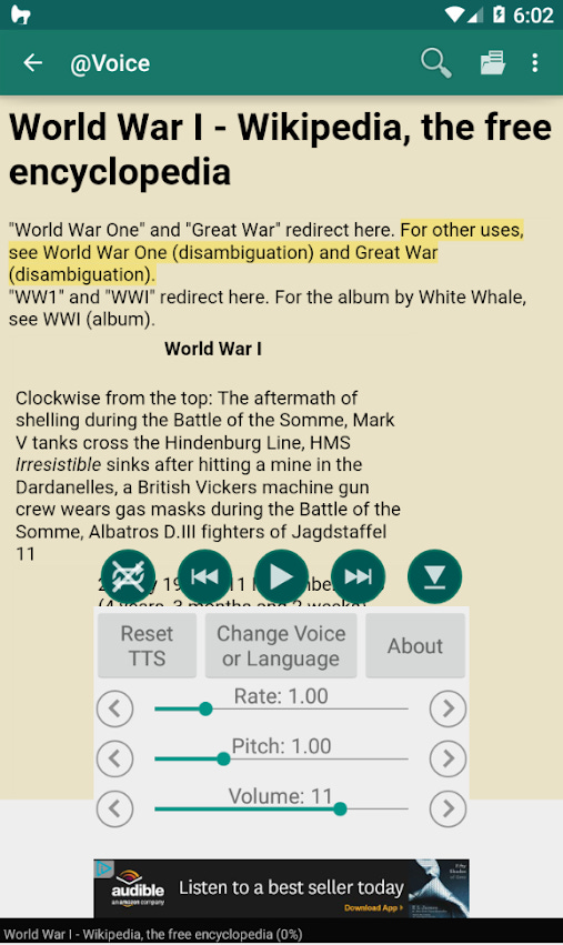 Screenshot of Voice Aloud application