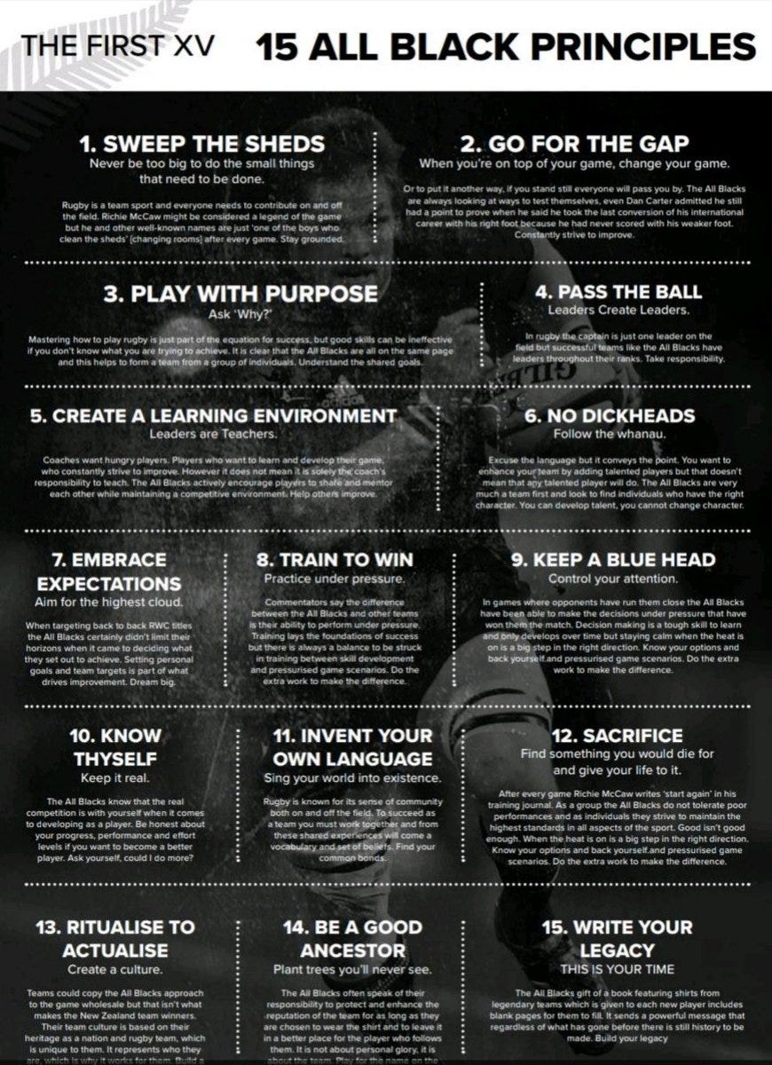 Andrew Brownhill on Twitter: "The All Blacks 15 Principles 👇 14. Be a good  ancestor 🗣"Plant trees you'll never see" https://t.co/1FMODTtPKX" / Twitter
