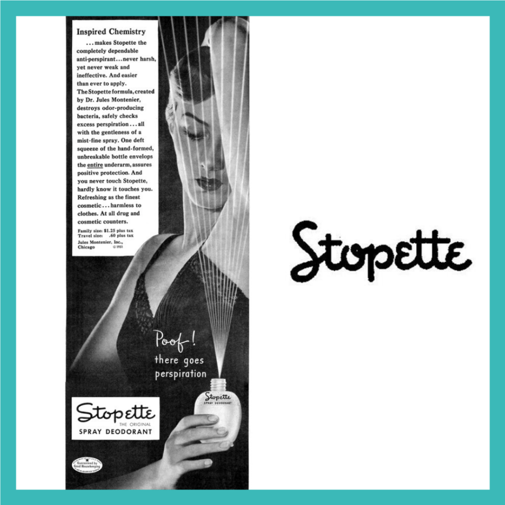 An ad and the logo for Stopette deoderant