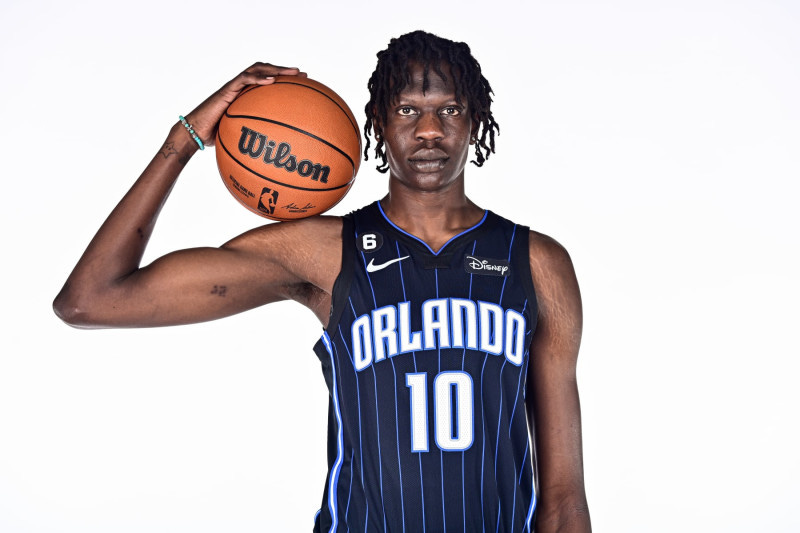 ORLANDO, FLORIDA - SEPTEMBER 26: Bol Bol #10 of the Orlando Magic poses during the 2022 Orlando Magic Media Day at AdventHealth Training Center on September 26, 2022 in Orlando, Florida. NOTE TO USER: User expressly acknowledges and agrees that, by downloading and or using this Photograph, user is consenting to the terms and conditions of the Getty Images License Agreement. (Photo by Julio Aguilar/Getty Images)