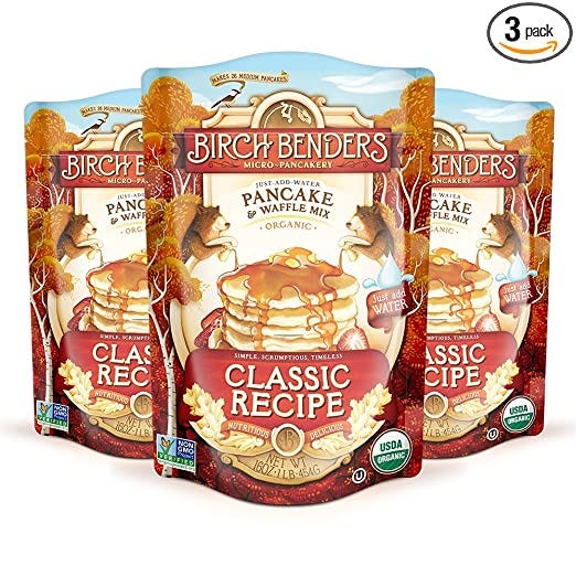 Organic Pancake and Waffle Mix, Classic Recipe by Birch Benders, Whole Grain, Non-GMO, 16oz, 3-pack