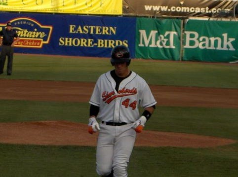 Slugger Vito Chiaravalotti returns to the dugout after a seemingly rare out.