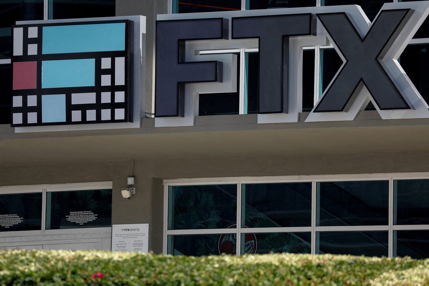 The logo of FTX is seen at the FTX Arena in Miami