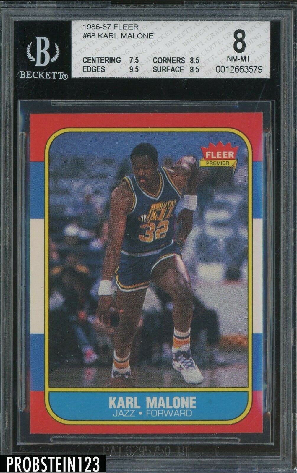 Image 1 - 1986-87-Fleer-Basketball-68-Karl-Malone-Utah-Jazz-RC-Rookie-HOF-BGS-8-w-9-5