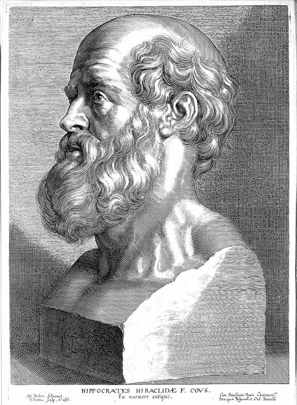 Engraving of a bust of Hippocrates.