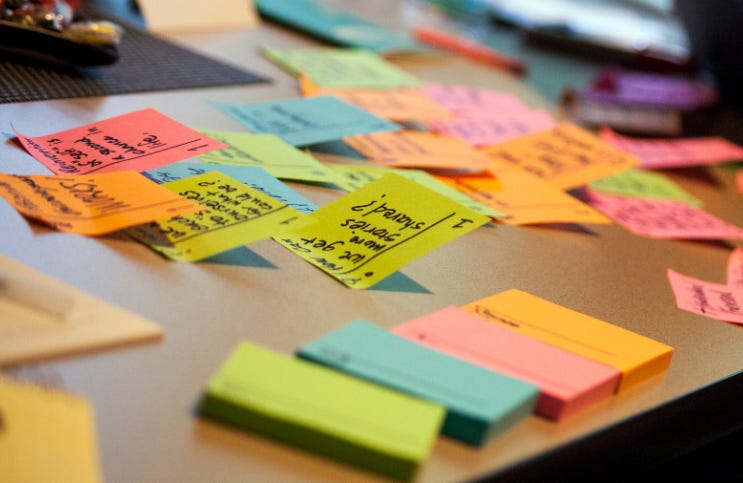 Multicolored post-it notes used for planning purposes