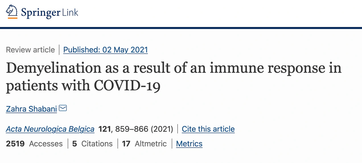 Demyelination as a result of an immune response in patients with COVID-19