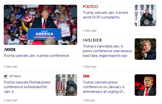 Trump cancels Jan. 6 press conference (various news outlets)