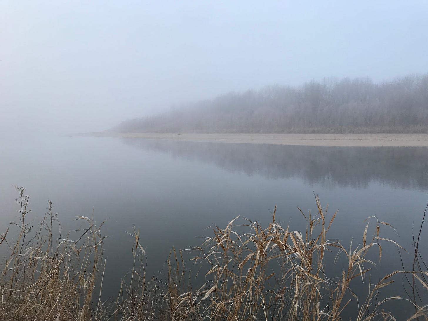 The Iowa River on a foggy day