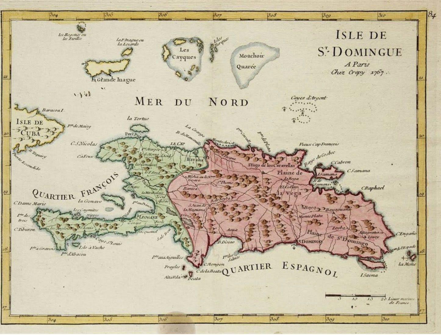 A French colonial map of the Island of Saint-Domingue, where today are Haiti and the Dominican Republic.