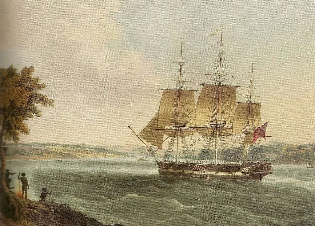 The Mellish in Sydney Harbour c.1830. Source: National Library of Australia. Licence: https://creativecommons.org/publicdomain/mark/1.0/