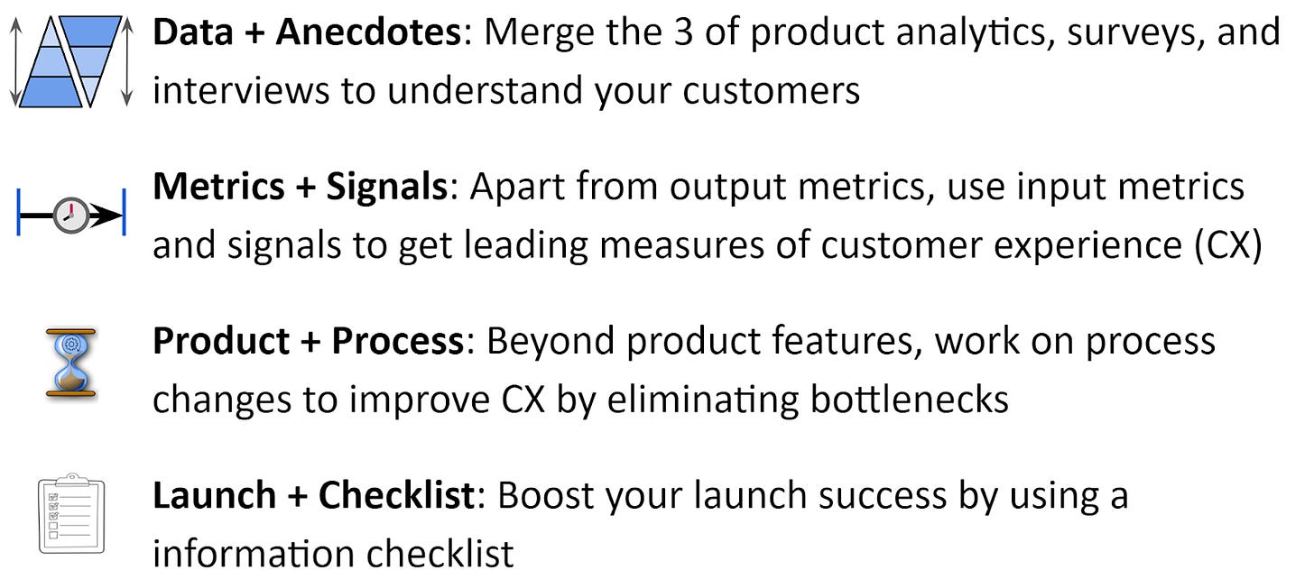 Image describing points like data, metrics, product and launch