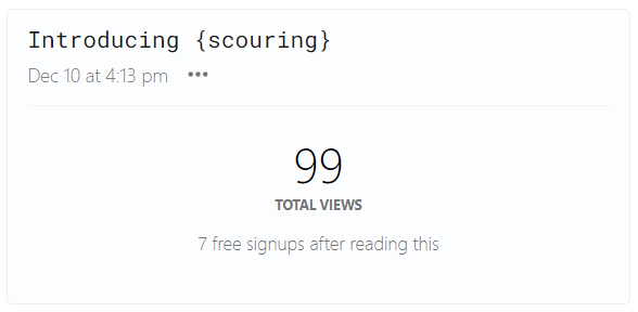 scouring has 99 page views with 7 free signups.