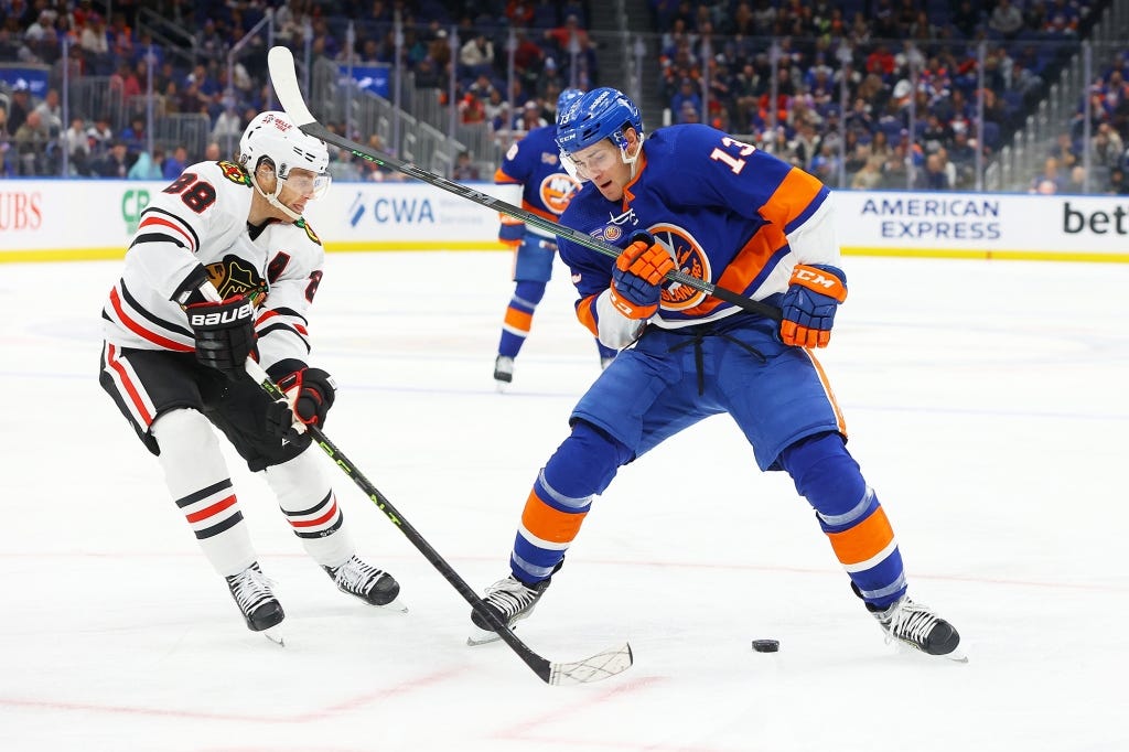 Patrick Kane, left, and Matthew Barzal are friends off the ice; could they soon be joining forces on it?