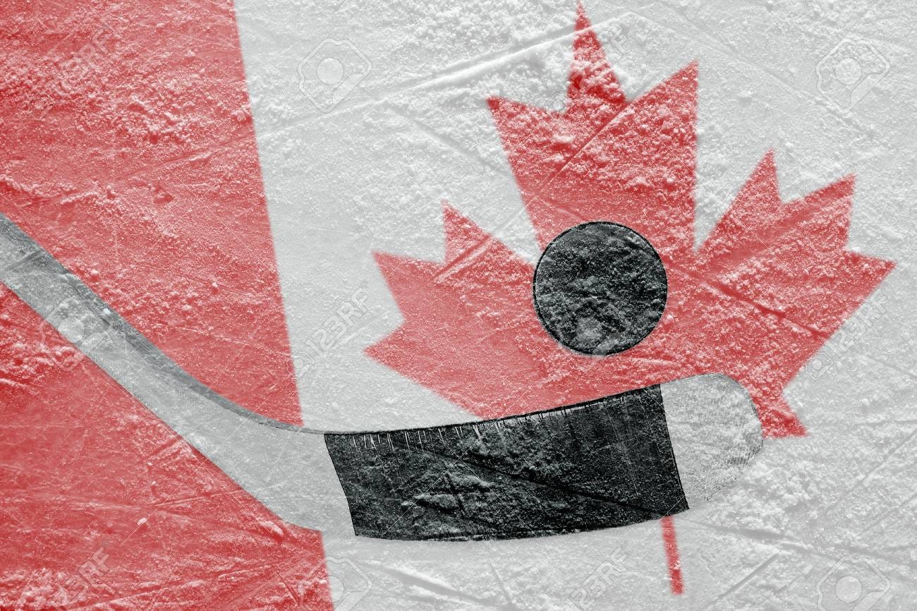 Hockey Puck, Hockey Stick And Canadian Flag Image On Ice Stock Photo,  Picture And Royalty Free Image. Image 59704911.
