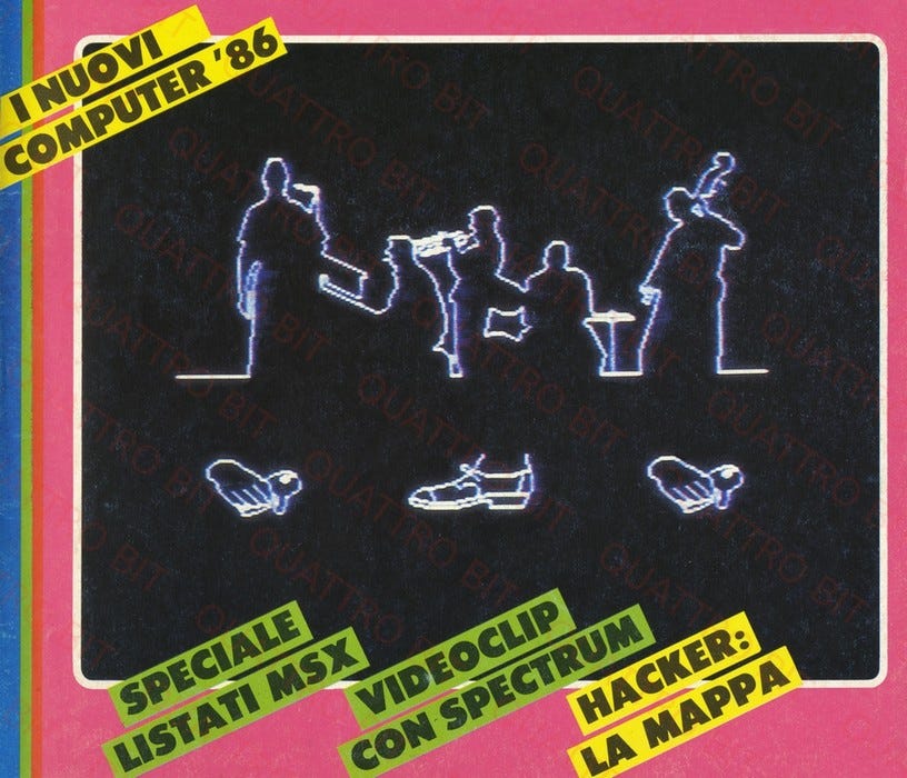 Copertina di VideoGiochi n. 35 in cui si mostra uno screenshot del video Bird, in cui si vedono le sagome di alcuni musicisti jazz