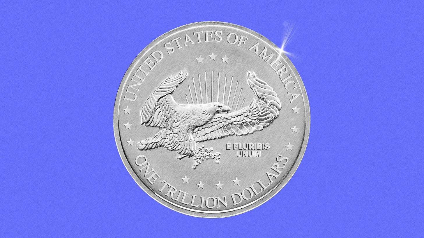 An illustration of a $1 trillion coin.