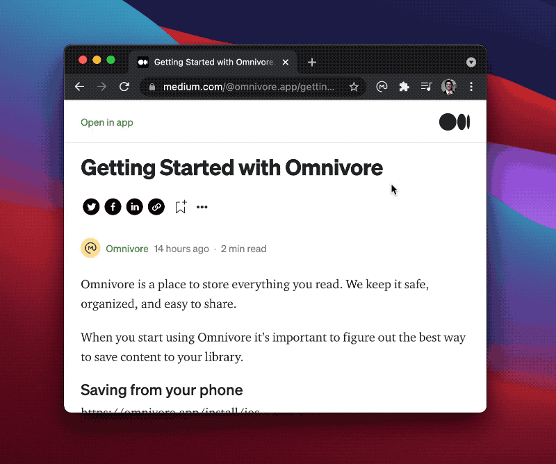 Saving with the Omnivore Browser Extension