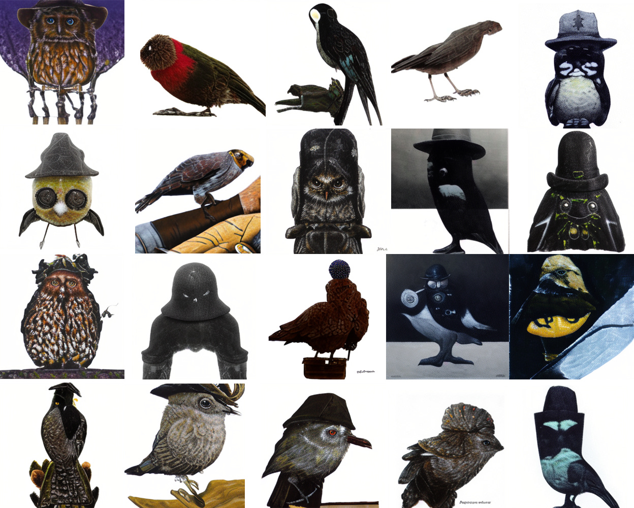 AI nightmare versions of Josh's bird illustrations