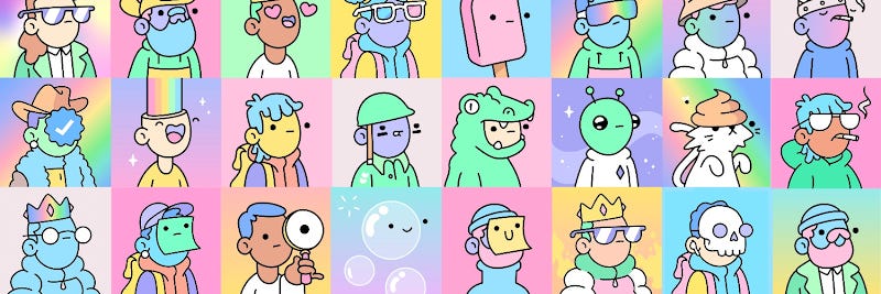 Picture of many avatars of Doodles NFT collection coinbase