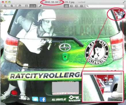 Photo of the Rat City Rollergirls' car in the Target parking lot.
