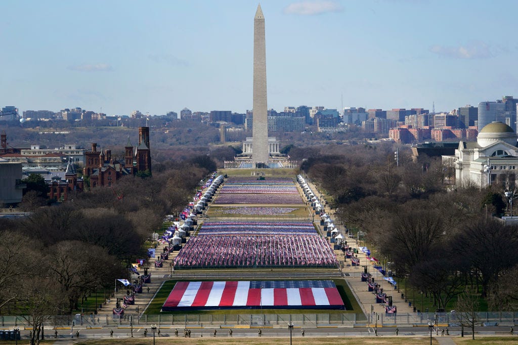 The National Mall on Tuesday as preparations for Inauguration Day unfold. (Susan Walsh-Pool / Getty Images)