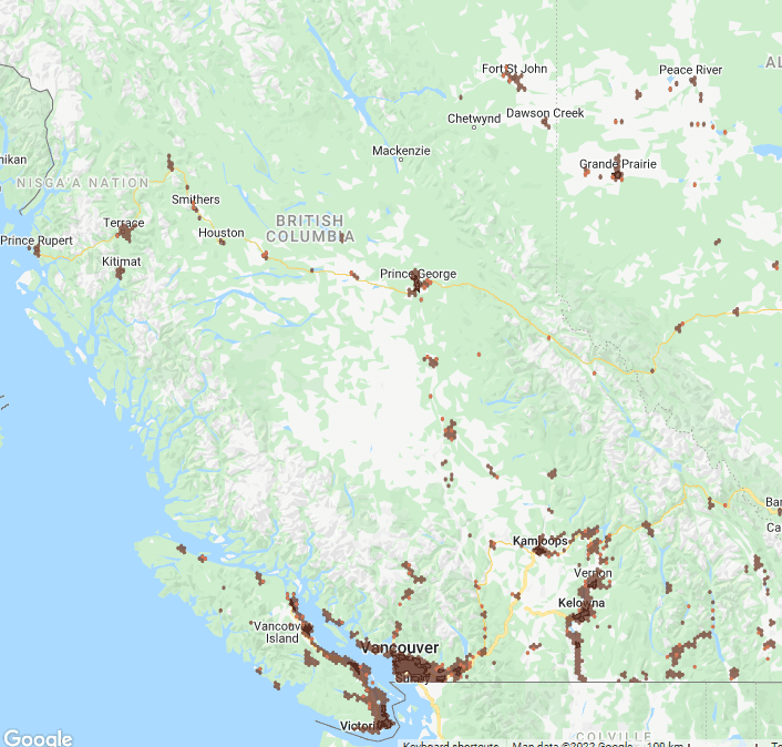 Internet coverage in BC