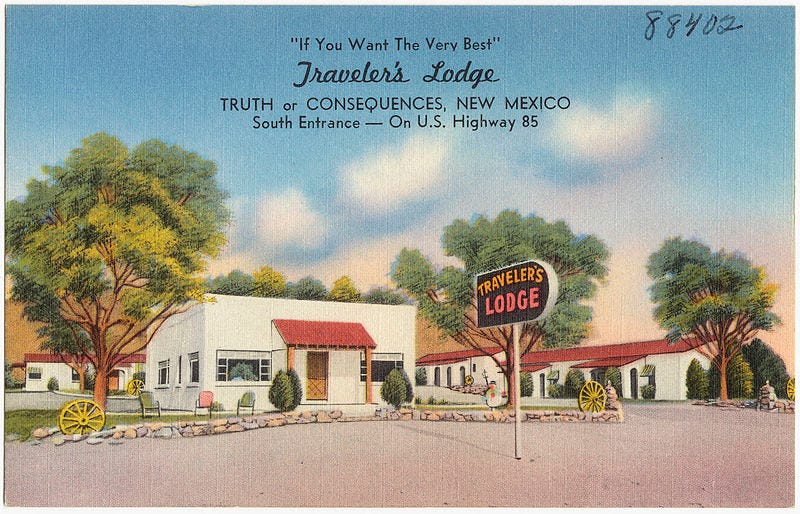File:'If you want the very best', Traveler's Lodge, Truth or Consequences, New Mexico. South entrance -- U.S. Highway 85.jpg