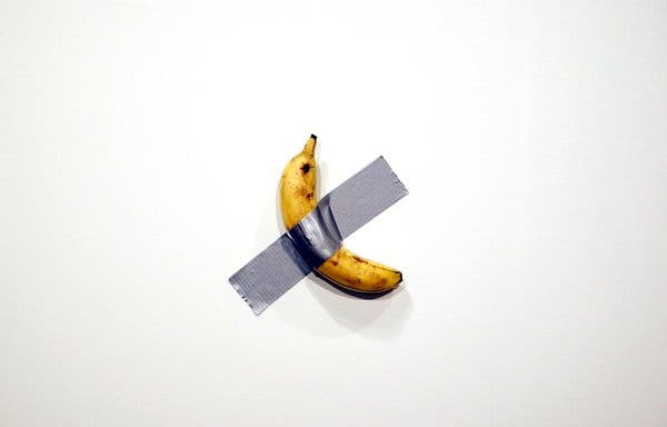 The banana, by Maurizio Cattelan, called “Comedian,” in its heyday at Art Basel Miami. It is no more.