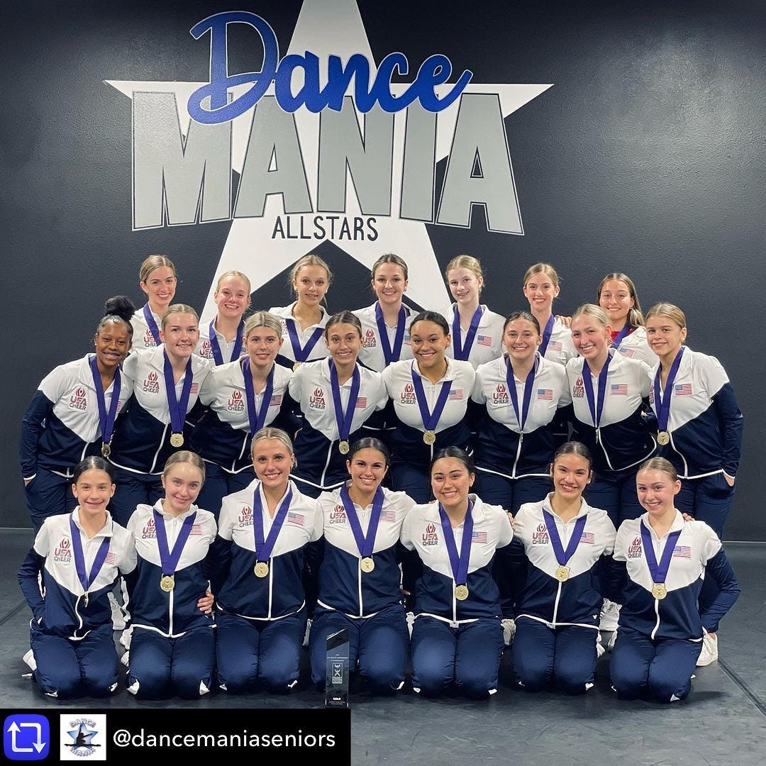 May be an image of 9 people, people standing and text that says 'M ALLSTARS MANIA @dancemaniaseniors'