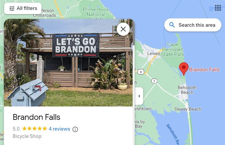EPIC! “Brandon Falls” Now Listed as Google Landmark Where Joe Biden Fell  Off His Bike in Delaware | News Fly