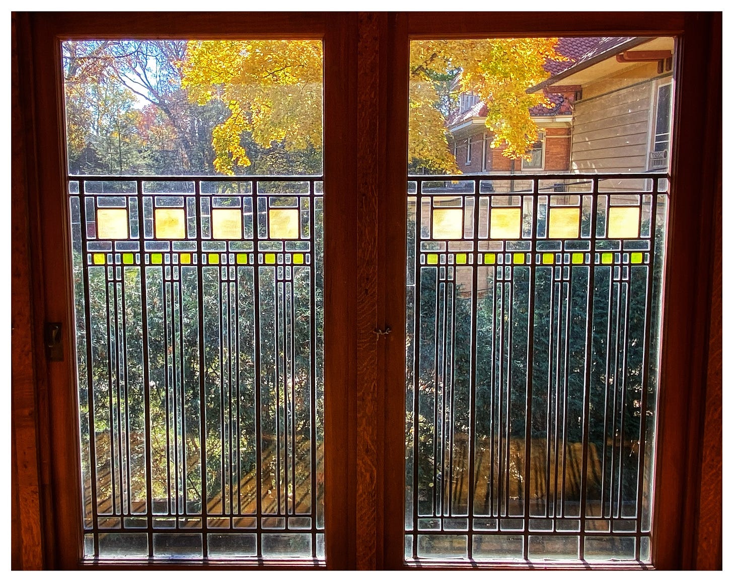Frank Lloyd Wright window, fall colours and beauty