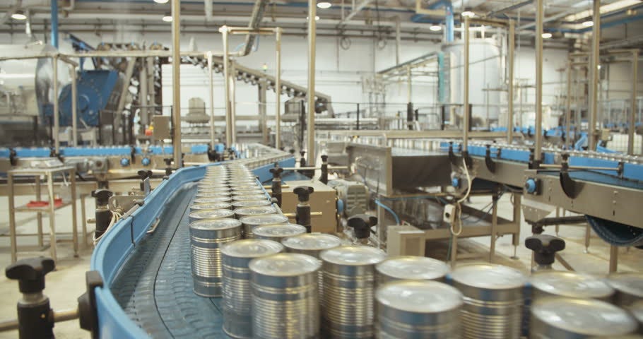 Canned Food Manufacturing Line. Tin Can Factory Production ...