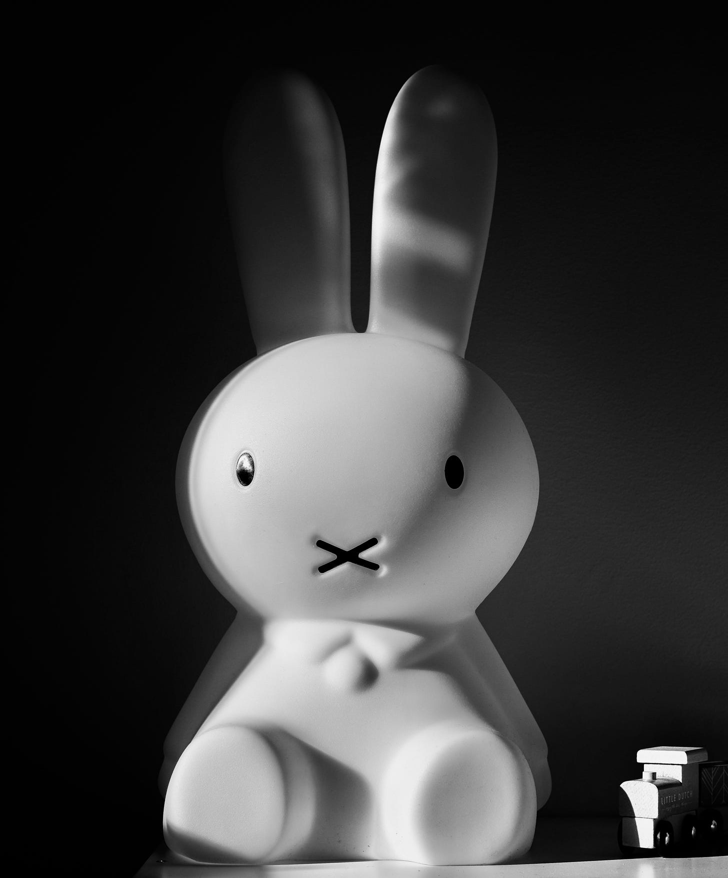 Black and white photo of Toy Bunny Rabbit