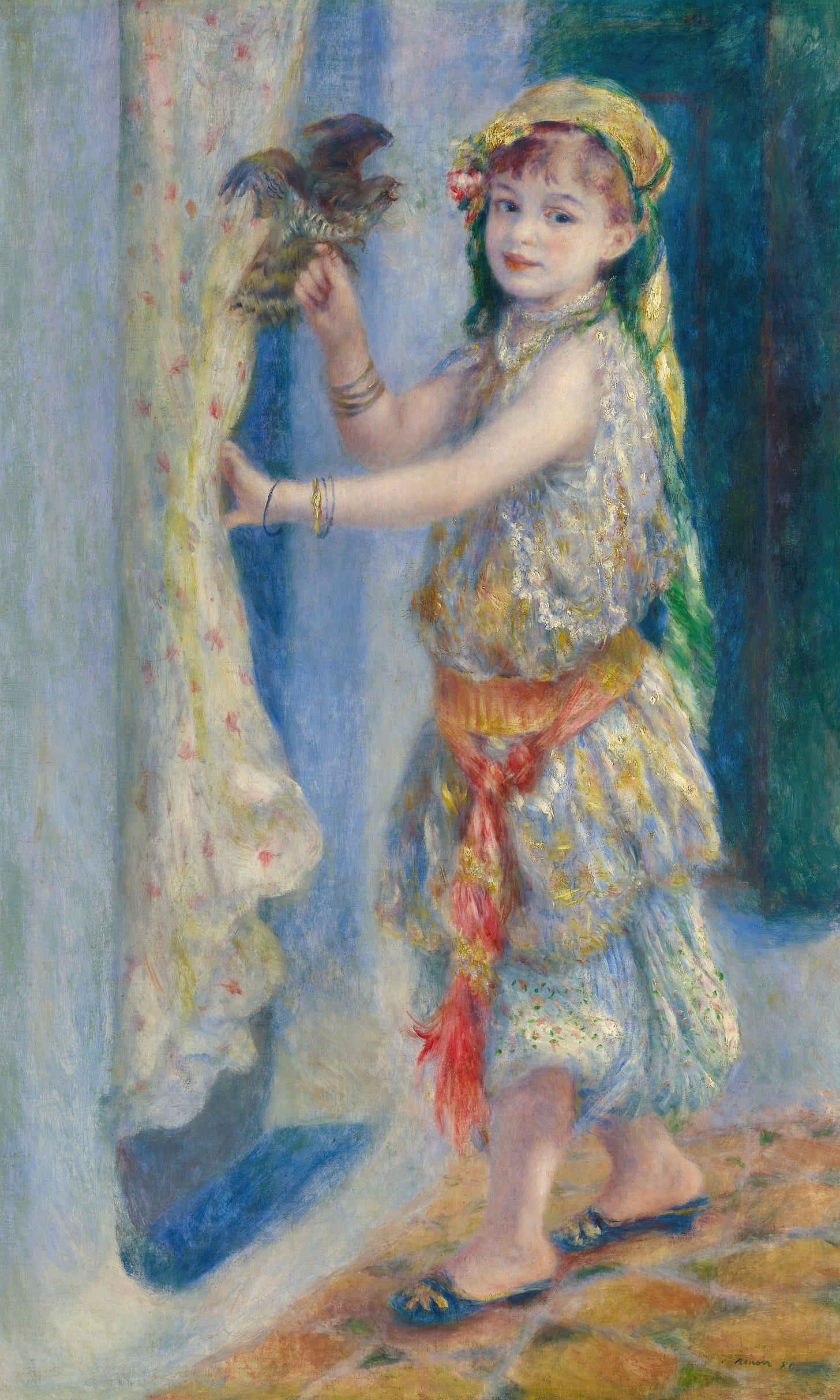 Child with a bird (Mademoiselle Fleury in Algerian costume) (1882) by Pierre-Auguste Renoir