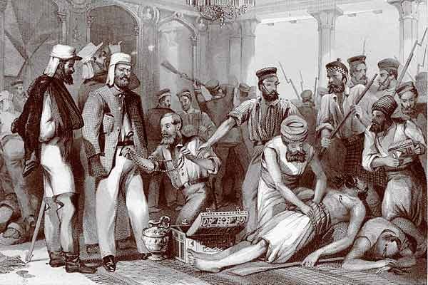 Contemporary engraving of British soldiers looting in Lucknow after slaughtering thousands of rebels in 1857